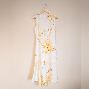adL Linen Blend White and Yellow Floral Dress